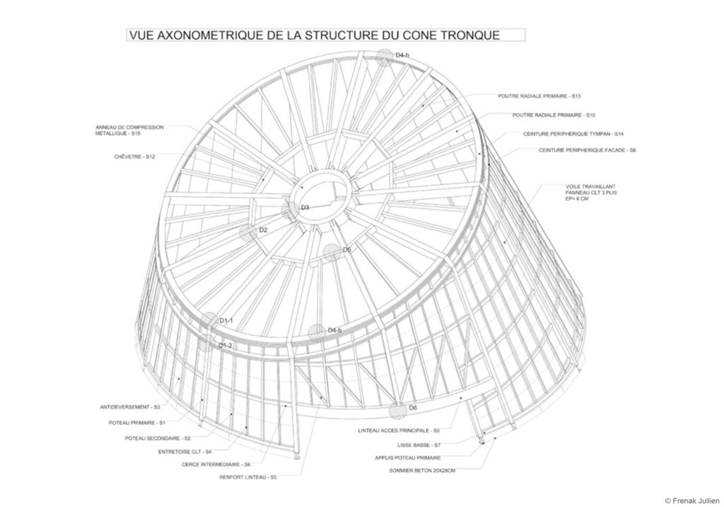 Bâtiment culturel en bois structure en bois lamellé collé, CLT et murs à ossature bois