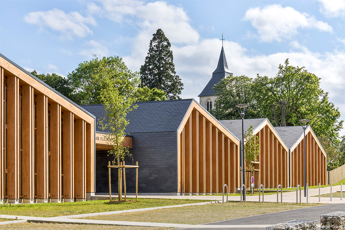 école structure bois portiques en bois lamellé