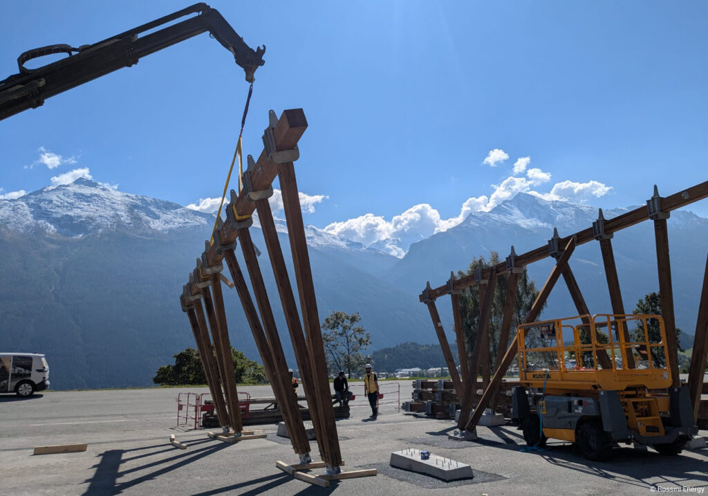 Ombrière photovoltaïque structure en bois lamellé collé