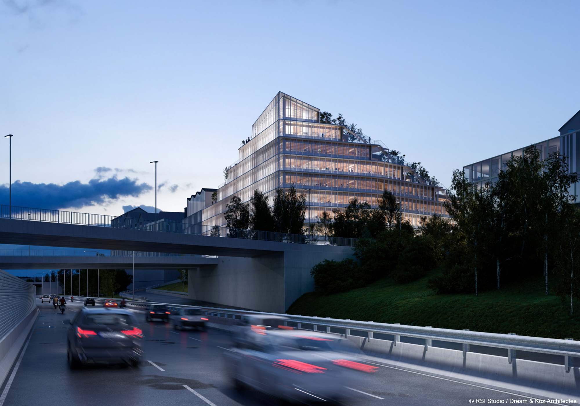 Construction du rectorat de Créteil bâtiment bois béton avec structure poteau poutre bois lamellé collé