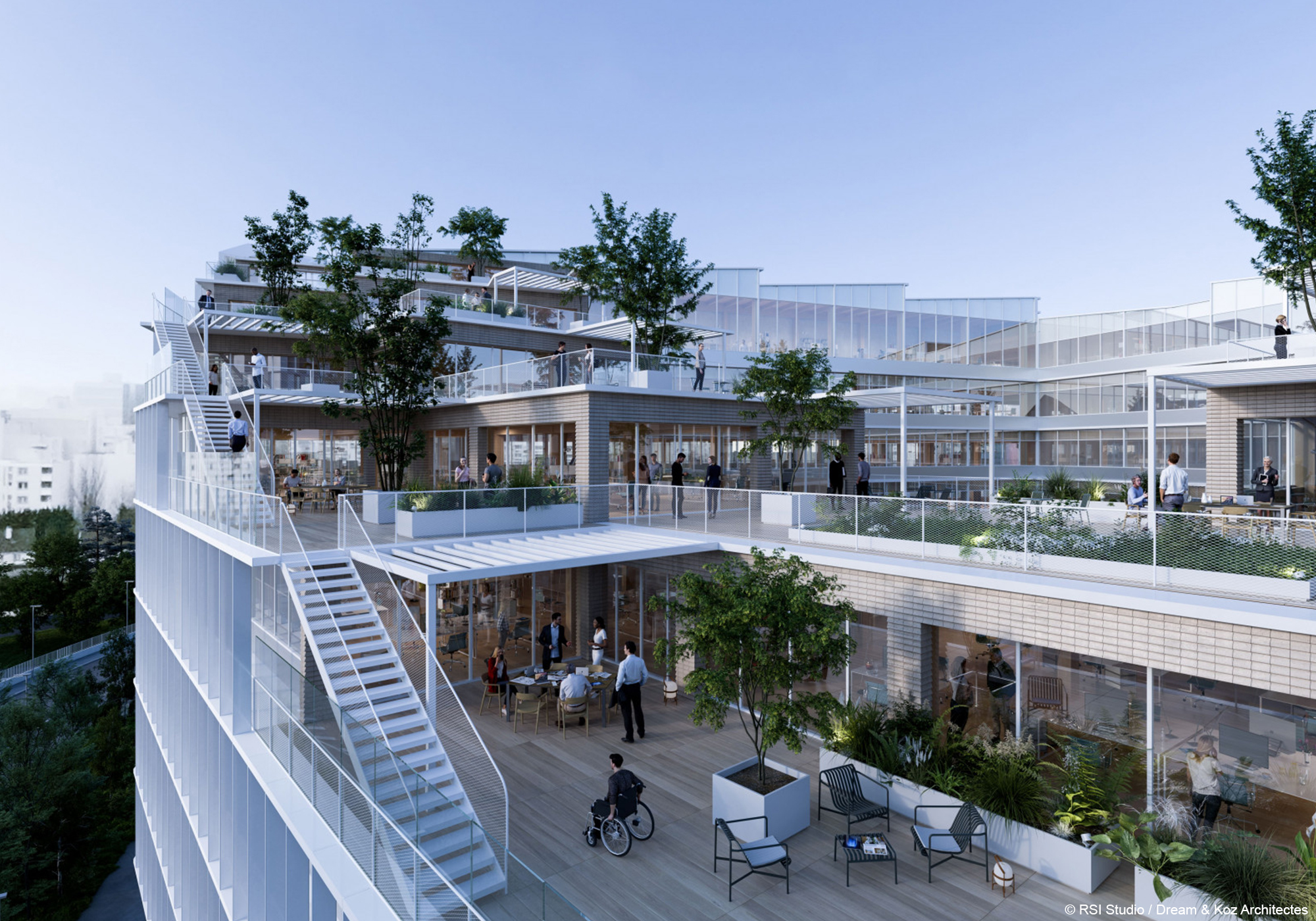 Construction du rectorat de Créteil bâtiment bois béton avec structure poteau poutre bois lamellé collé