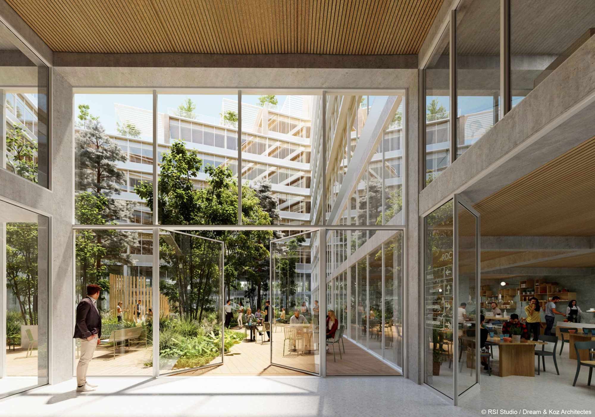 Construction du rectorat de Créteil bâtiment bois béton avec structure poteau poutre bois lamellé collé