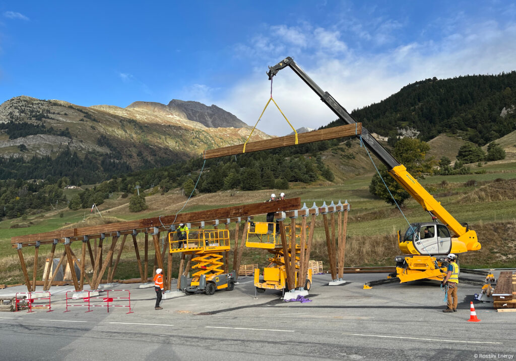 Ombrière photovoltaïque structure en bois lamellé collé
