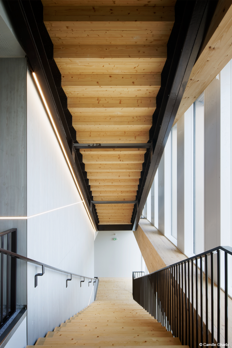 Curve Immeuble de bureaux en bois lamellé et béton bois lamellé cintré