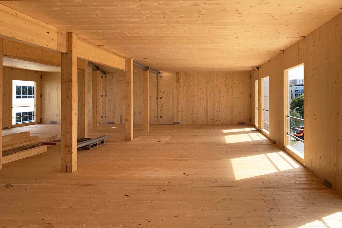 résidence de logements en bois structure poteaux poutres en bois lamellé collé et murs en CLT